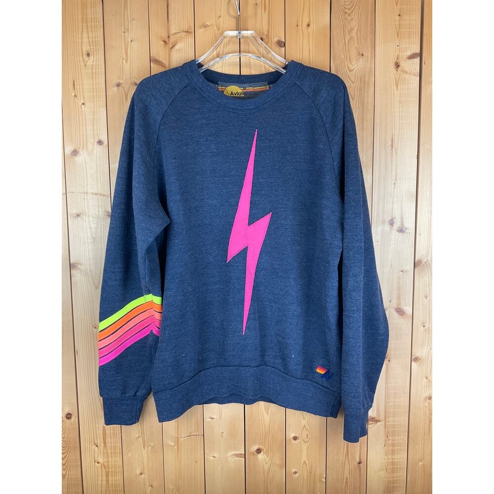 Women's Aviator Nation Bolt Stitch Chevron Crew Sweatshirt, Denim Blue - Size M